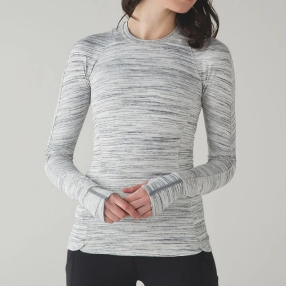 Lululemon Runderful longsleeve Gray/white spacedye Athleisure Yoga Gym 8 - Picture 1 of 7